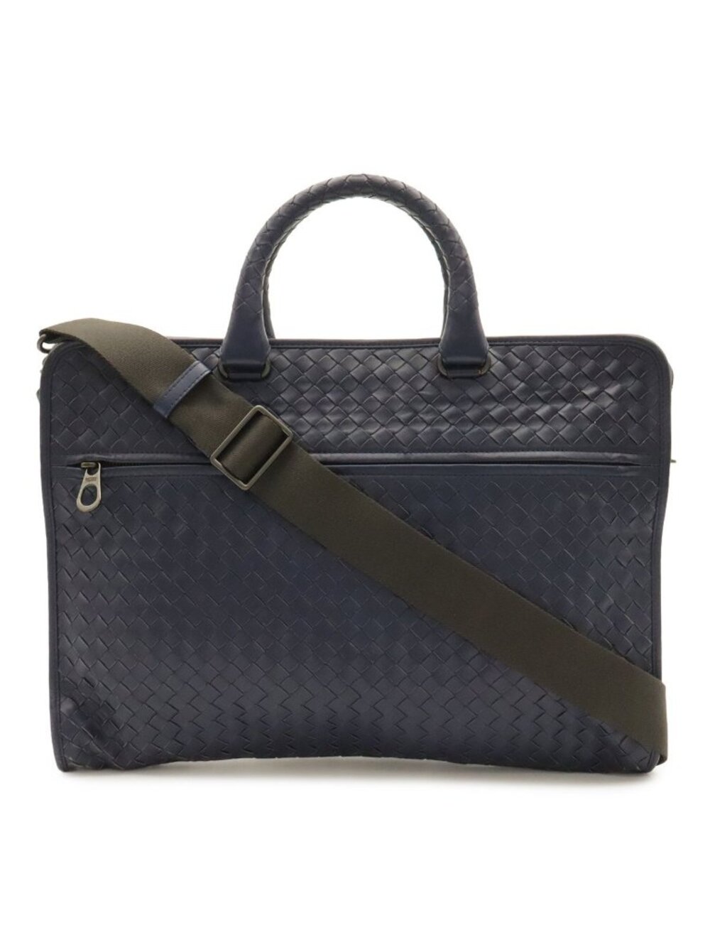 Bottega Veneta Intrecciato Business Document Purse Briefcase Leather Navy Blue